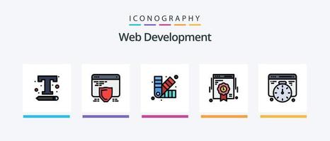 la línea de desarrollo web llenó el paquete de 5 iconos, incluidas las reparaciones. desarrollo. Internet. web. SEO diseño de iconos creativos vector