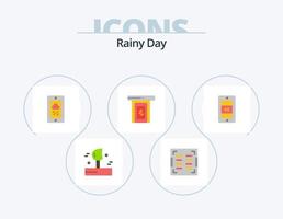 paquete de iconos planos lluviosos 5 diseño de iconos. sol. hogar. móvil. puerta. lluvioso vector