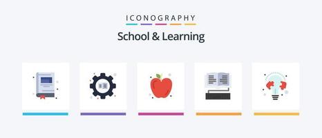 School And Learning Flat 5 Icon Pack Including puzzle. learn. food. education. knowledge. Creative Icons Design vector