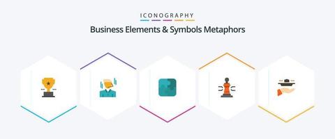 elementos comerciales y símbolos metáforas 25 paquete de iconos planos que incluye camarero. rey. rompecabezas. jugador. ajedrez vector