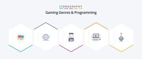 Gaming Genres And Programming 25 Flat icon pack including error. computer. counter. play. game vector