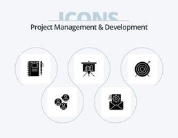 diseño de iconos del paquete de iconos de glifo de gestión y desarrollo de proyectos 5. informe. pizarra. integración. presentación. lápiz vector
