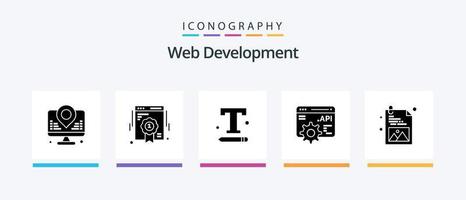 Web Development Glyph 5 Icon Pack Including web design. application programme interface. font. api concept. web. Creative Icons Design vector