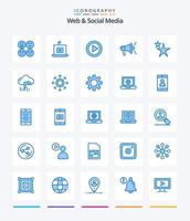web creativa y redes sociales 25 paquete de iconos azules como flecha. estrella. jugar. forma. viral vector
