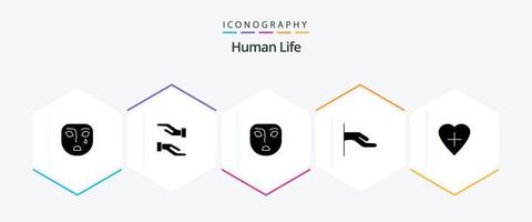 paquete de iconos de 25 glifos humanos que incluye . corazón humano. emoción. forma de corazón. compartir vector