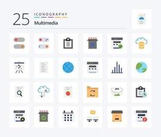 Multimedia 25 Flat Color icon pack including strategy. board. setup. hosting. backup vector