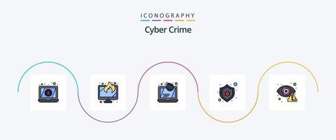 la línea de delitos cibernéticos llenó el paquete de iconos planos 5 que incluye seguridad. bicho. ataque. antivirus computadora portátil vector