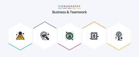 paquete de iconos de 25 líneas completas de negocios y trabajo en equipo que incluye zoom. buscar. desconocido. escanear. obrero vector