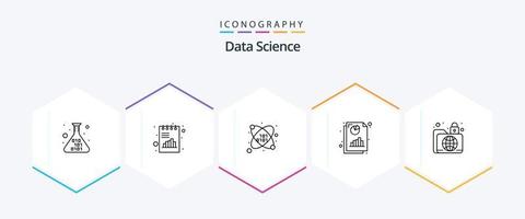 paquete de iconos de 25 líneas de ciencia de datos que incluye carpeta. grafico. cuadro. documento. página vector