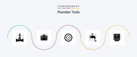 Plumber Glyph 5 Icon Pack Including mechanical. plumbing. extractor. plumber. faucet vector
