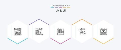 Ux And Ui 25 Line icon pack including check. process. creative. implementation. development vector