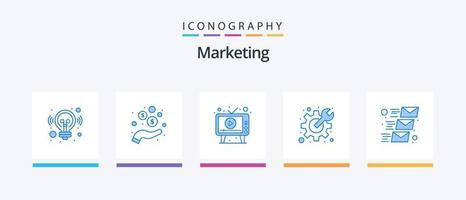paquete de iconos de marketing azul 5 que incluye correo electrónico. preferencias anuncio. engranaje. pantalla. diseño de iconos creativos vector