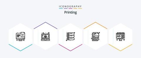 Printing 25 Line icon pack including . advertising. machine. ad. file vector