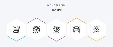 Tab Bar 25 Line icon pack including . time. reward. setting. printer vector