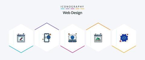 Web Design 25 FilledLine icon pack including gear. layout. mobile internet. web. gallery vector