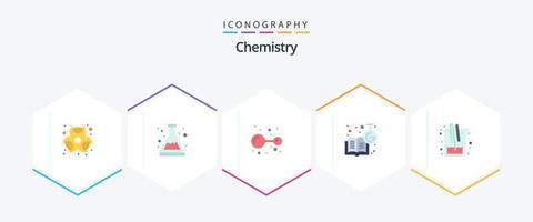 paquete de iconos planos de química 25 que incluye medicina. aprendiendo química. átomos educación química. conocimiento químico vector