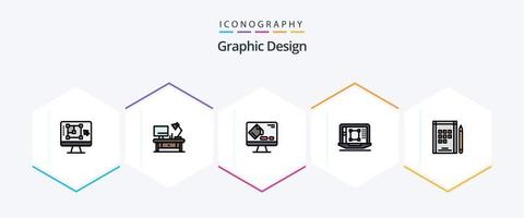 Graphic Design 25 FilledLine icon pack including increase. designing tool. business. decrease. screen vector