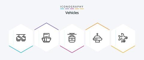 paquete de iconos de 25 líneas de vehículos que incluye aterrizaje. OVNI. vehículos espacio. vehículos vector
