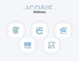 Wellness Blue Icon Pack 5 Icon Design. massage. rest. kettle bell. spa. mortar vector