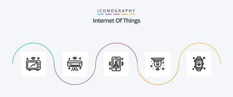 Internet de las cosas paquete de iconos de línea 5 que incluye dispositivo inteligente. circuito. iot circuito cerrado de televisión enrutador vector