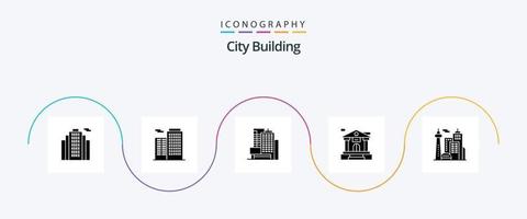 paquete de iconos de glifo 5 de construcción de la ciudad que incluye. palacio. oficina. punto de referencia. arquitectura vector
