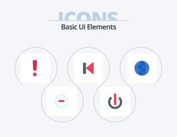 elementos básicos de la interfaz de usuario paquete de iconos planos 5 diseño de iconos. mundo. medios de comunicación. alerta. control. atrás vector