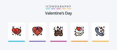 Valentines Day Line Filled 5 Icon Pack Including love. valentines. day. night. wedding. Creative Icons Design vector