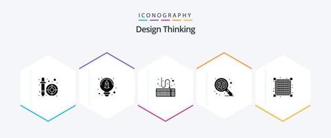 Design Thinking paquete de iconos de 25 glifos que incluye . disposición. teclado. red. buscar vector