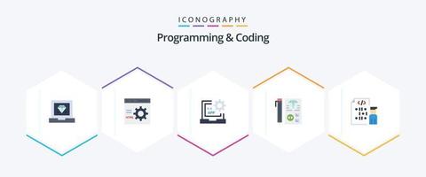 Programming And Coding 25 Flat icon pack including development. coding. development. programming. develop vector