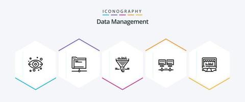 paquete de iconos de 25 líneas de gestión de datos que incluye computadora. clasificar. carpeta embudo . filtrar vector