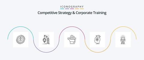 estrategia competitiva y paquete de iconos de la línea 5 de capacitación corporativa, incluido el ser humano. capacidad. mecanismo. gobernante. aprender vector