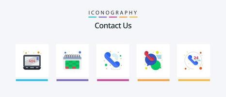 contáctenos paquete de iconos flat 5 que incluye servicio. llamar. teléfono. en cualquier momento. mensaje. diseño de iconos creativos vector