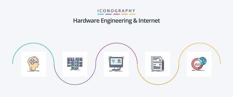 Hardware Engineering And Internet Line Filled Flat 5 Icon Pack Including design. component. database. smart. monitor vector