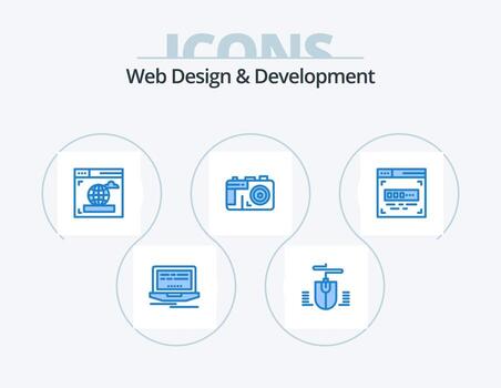 Web Design And Development Blue Icon Pack 5 Icon Design. . . web. front end development. code vector