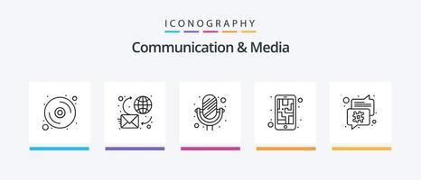 Communication And Media Line 5 Icon Pack Including screen. call. email. contact. address. Creative Icons Design vector