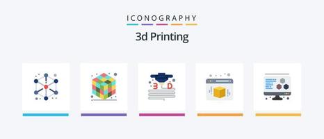 3d Printing Flat 5 Icon Pack Including d. cube. 3d. box. printer. Creative Icons Design vector