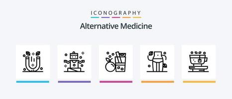 paquete de iconos de la línea 5 de medicina alternativa que incluye la naturaleza. bienestar. auriculares spa. masaje. diseño de iconos creativos vector