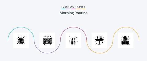 Morning Routine Glyph 5 Icon Pack Including lunch. food. world wide. dinner. mascara vector