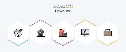 cv curriculum vitae paquete de iconos de 25 líneas completas que incluye mochila escolar. educación. rompecabezas. bolsa. educación vector