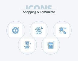 Shopping And Commerce Blue Icon Pack 5 Icon Design. search. international. details. global shipping. global delivery vector