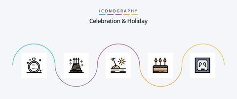 Celebration and Holiday Line Filled Flat 5 Icon Pack Including holiday. celebration. giant. cake. travel vector