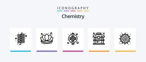 paquete de iconos de la línea de química 5 que incluye un experimento en línea. laboratorio. química. molécula. átomos diseño de iconos creativos vector