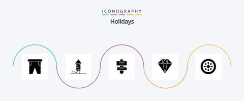 Holidays Glyph 5 Icon Pack Including holiday. christmas. holiday. present. diamond vector