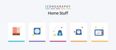 Paquete de 5 iconos planos de cosas para el hogar que incluye microondas. escala de peso. limpiador. peso. cocinando. diseño de iconos creativos vector