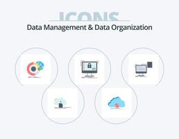 Data Management And Data Organization Flat Icon Pack 5 Icon Design. safe. secure. data. services. analysis vector