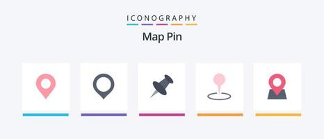 paquete de iconos planos de 5 pines de mapa que incluye . alfiler. marcador. diseño de iconos creativos vector