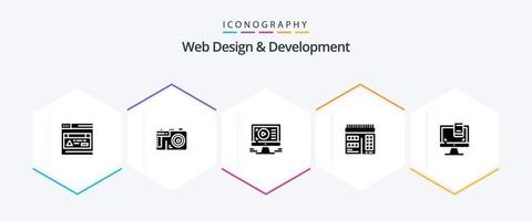 paquete de iconos de 25 glifos de diseño y desarrollo web que incluye . calendario web diseño vector