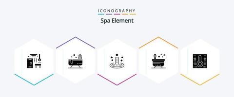 paquete de iconos de 25 glifos del elemento spa que incluye mercurio. tina. efecto. spa. baño vector