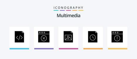 Multimedia Glyph 5 Icon Pack Including . image. mac. alert. Creative Icons Design vector