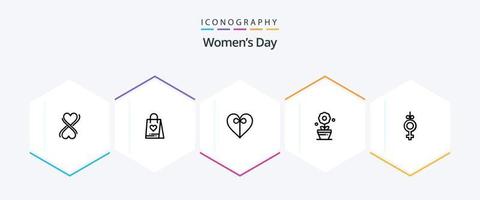 paquete de iconos de 25 líneas del día de la mujer que incluye mujeres. cinta. regalo. regalo. día vector